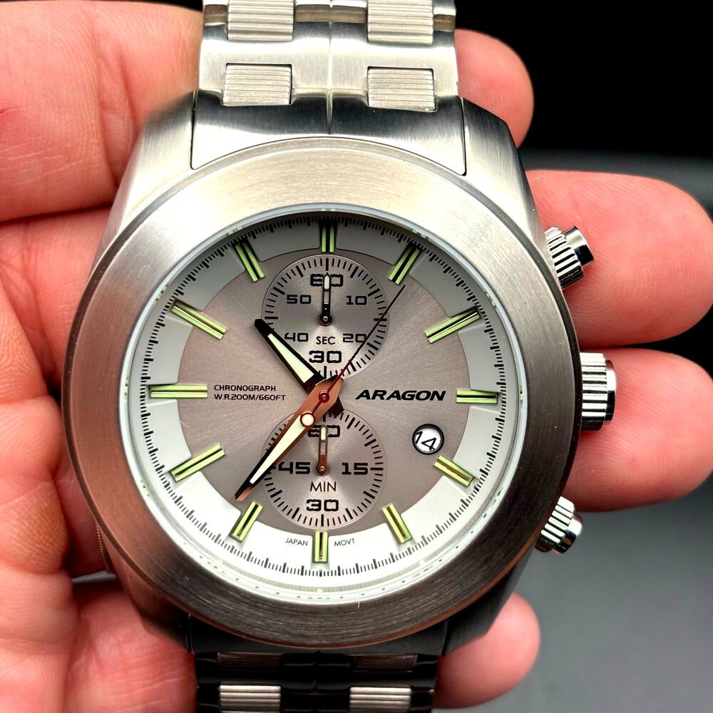 Aragon Predator VD51 50mm Gray Chronograph Stainless Steel Mens Watch NIB Unworn